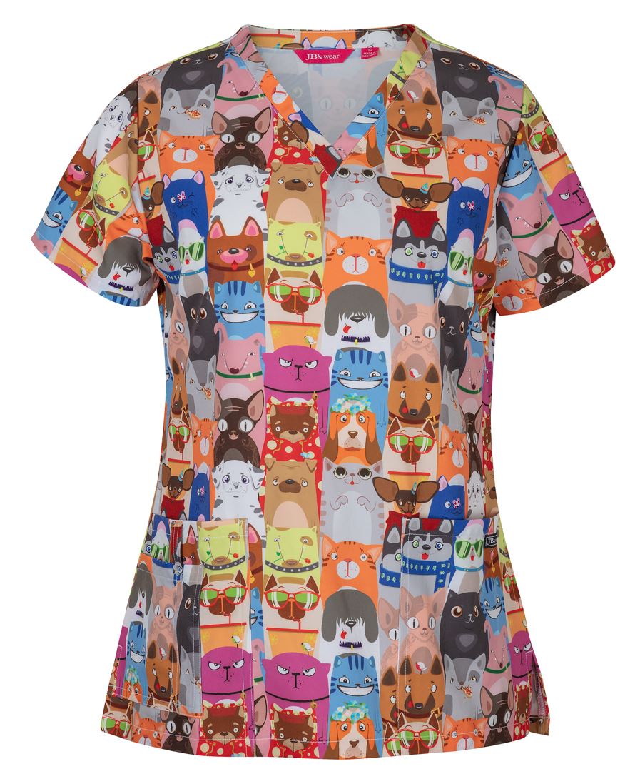 JB's LADIES SCRUB TOP PRINTED RAINING