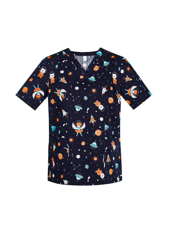 PRINTED Space Party Scrub Top Wo's-CST148LS