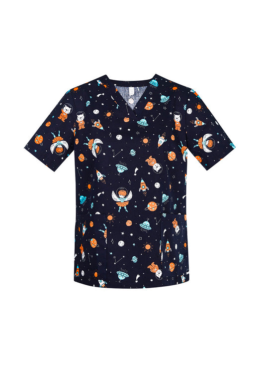 PRINTED Space Party Scrub Top Wo's-CST148LS