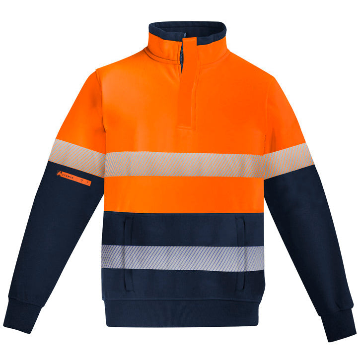 HI VIS 1/4 Zip Brushed Fleece Pullover - Hoop Taped Orange Flame Mens-ZT150*
