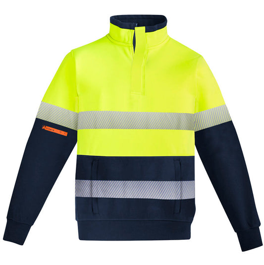 HI VIS 1/4 Zip Brushed Fleece Pullover - Hoop Taped Orange Flame Mens-ZT150*