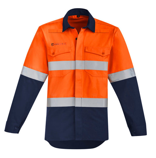 ORANGE Flame Hi Vis Open Front Spliced Shirt - Hoop Taped Mens-ZW140*