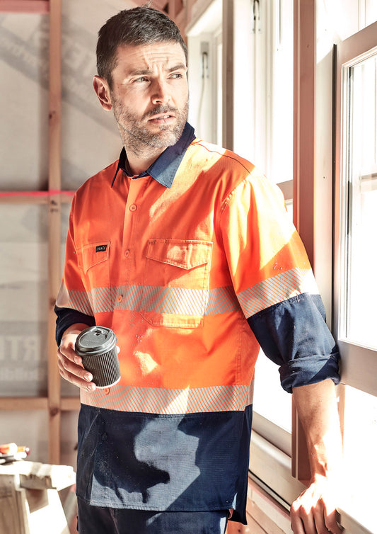 Mens Rugged Cooling Hi Vis Segmented Tape Long Sleeve Shirt